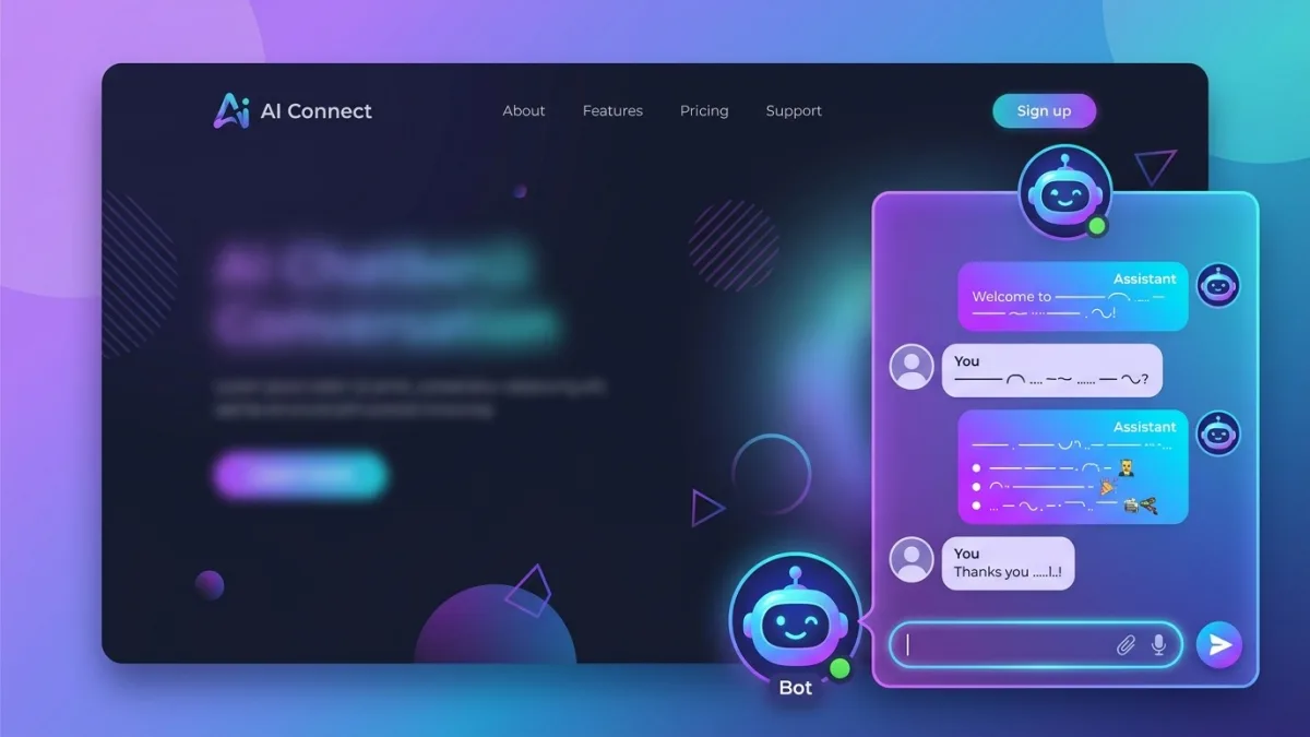 AI chatbot widget on a Canadian small business website showing lead qualification conversation on desktop and mobile screens