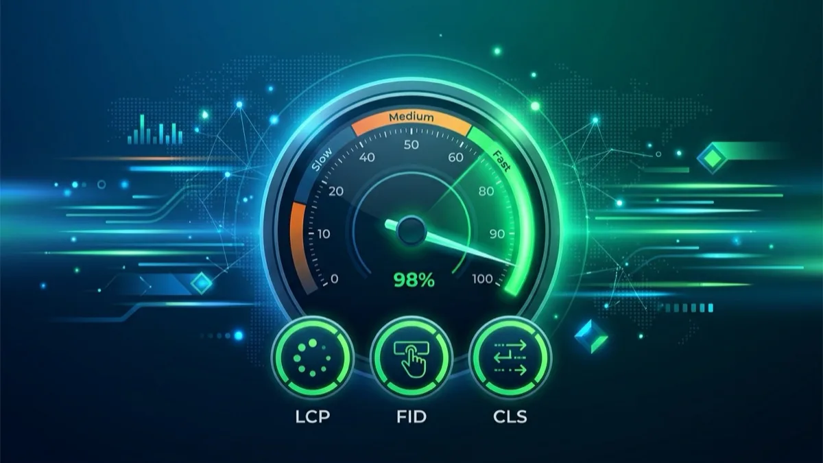 PageSpeed Insights dashboard for a Canadian business website showing Core Web Vitals — LCP, INP, and CLS field data from real Chrome users