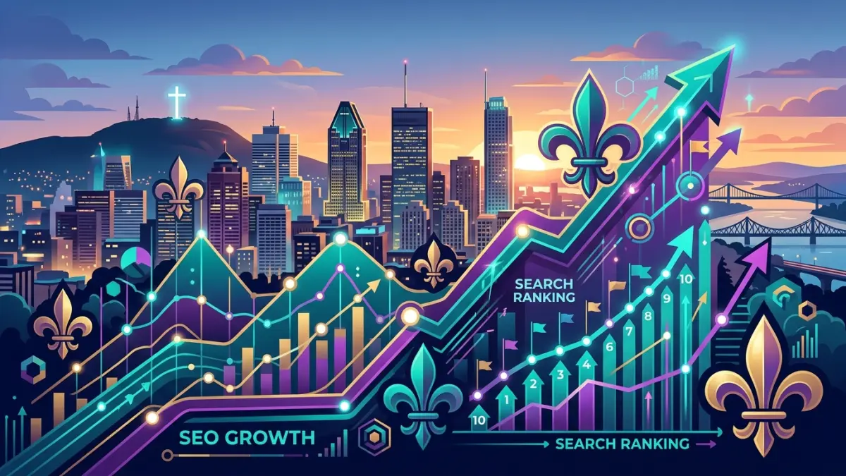 Montreal skyline with bilingual SEO strategy overlay — French and English local search rankings for Quebec businesses in 2026
