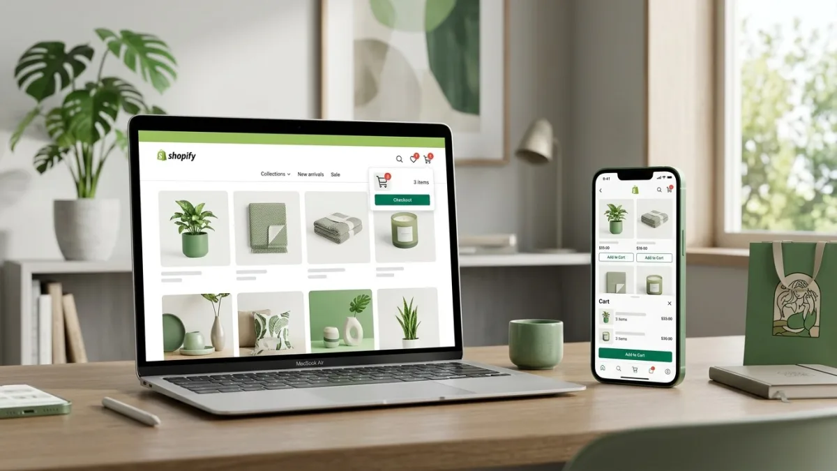 Shopify web design for a Canadian business showing a custom Liquid storefront with bilingual product pages, Canadian province tax calculation at checkout, and a Canada Post shipping rate widget