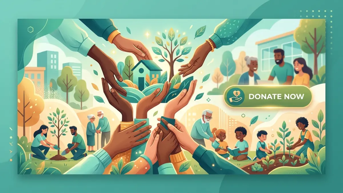 Nonprofit website donation page mockup showing a recurring monthly giving form, CRA tax receipt, and accessible volunteer signup for a Canadian charity in 2026