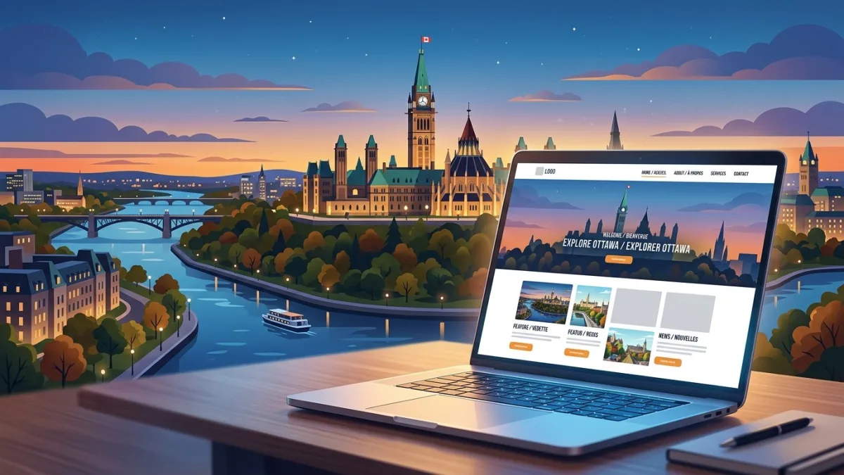 Professional web design for Ottawa businesses — Parliament Hill and Rideau Canal visible, representing the National Capital Region's government and tech market